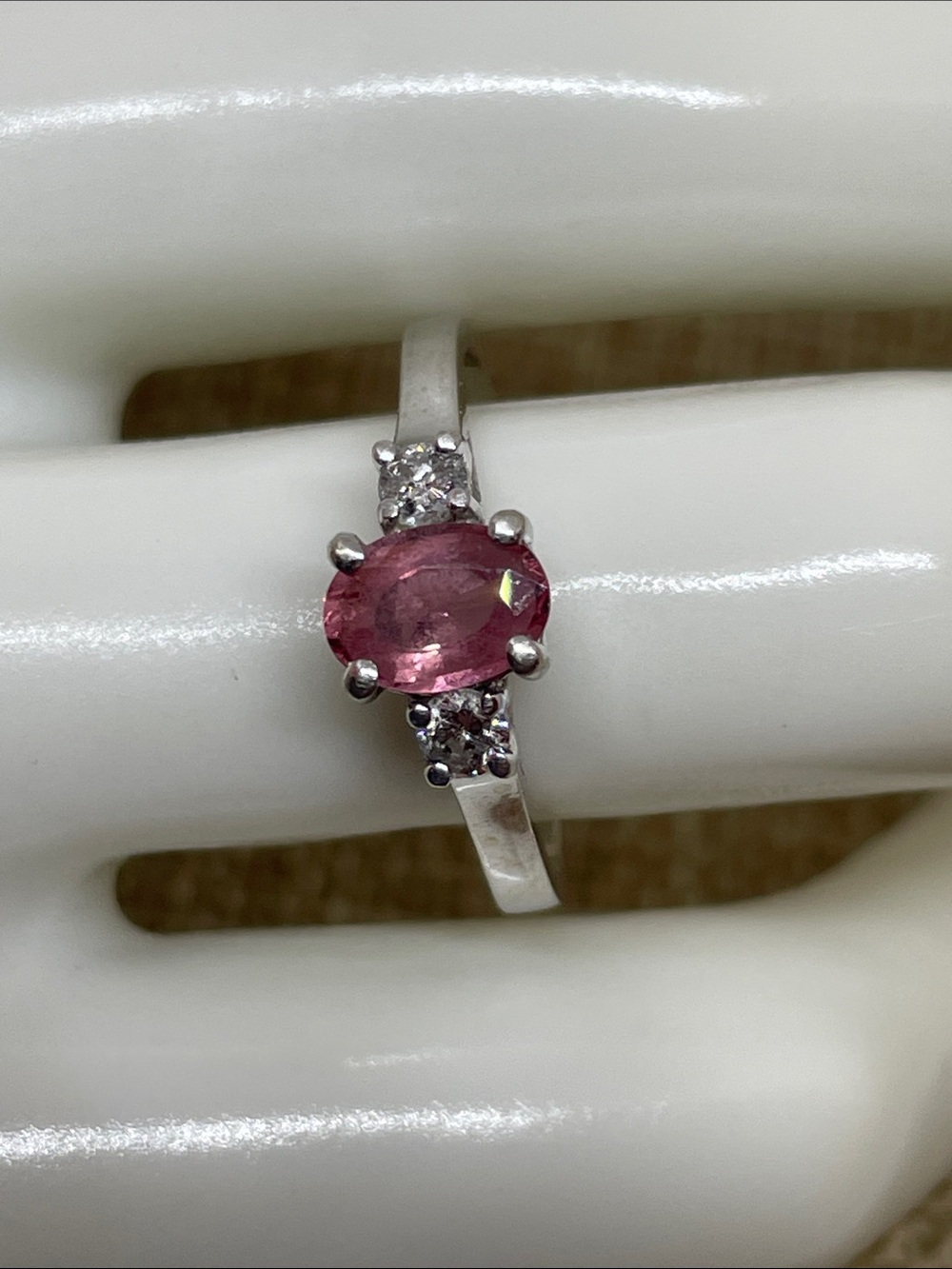 Effy Natural Pink Sapphire and Diamond 14k White Gold Ring, 7 3/4